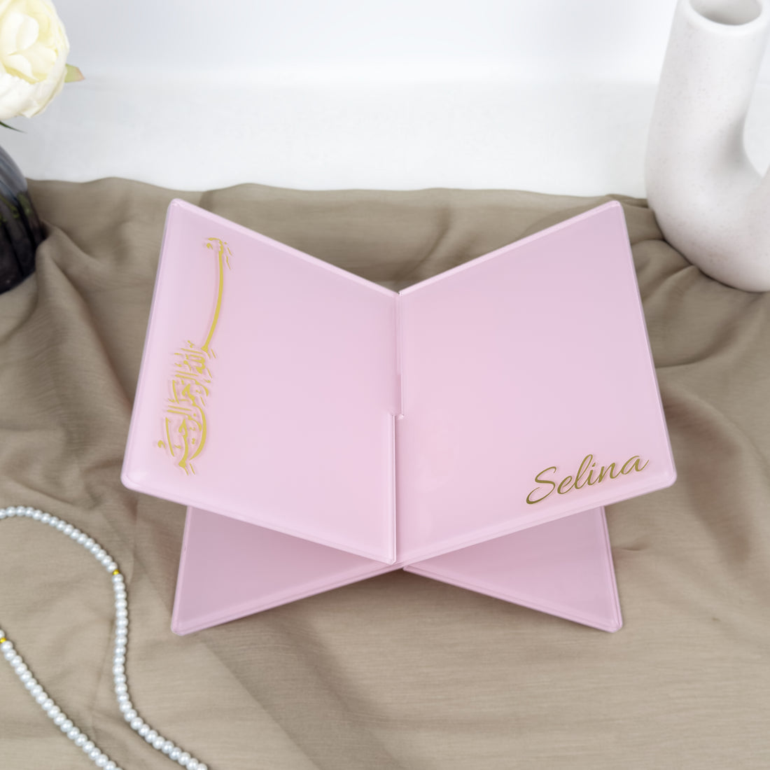 Personalisierter Koranhalter in Rosa – Ein aufmerksames Geschenk für jedes islamische Ereignis | Ramadan, Eid, Umrah, Hadsch, muslimisches Hochzeitsgeschenk