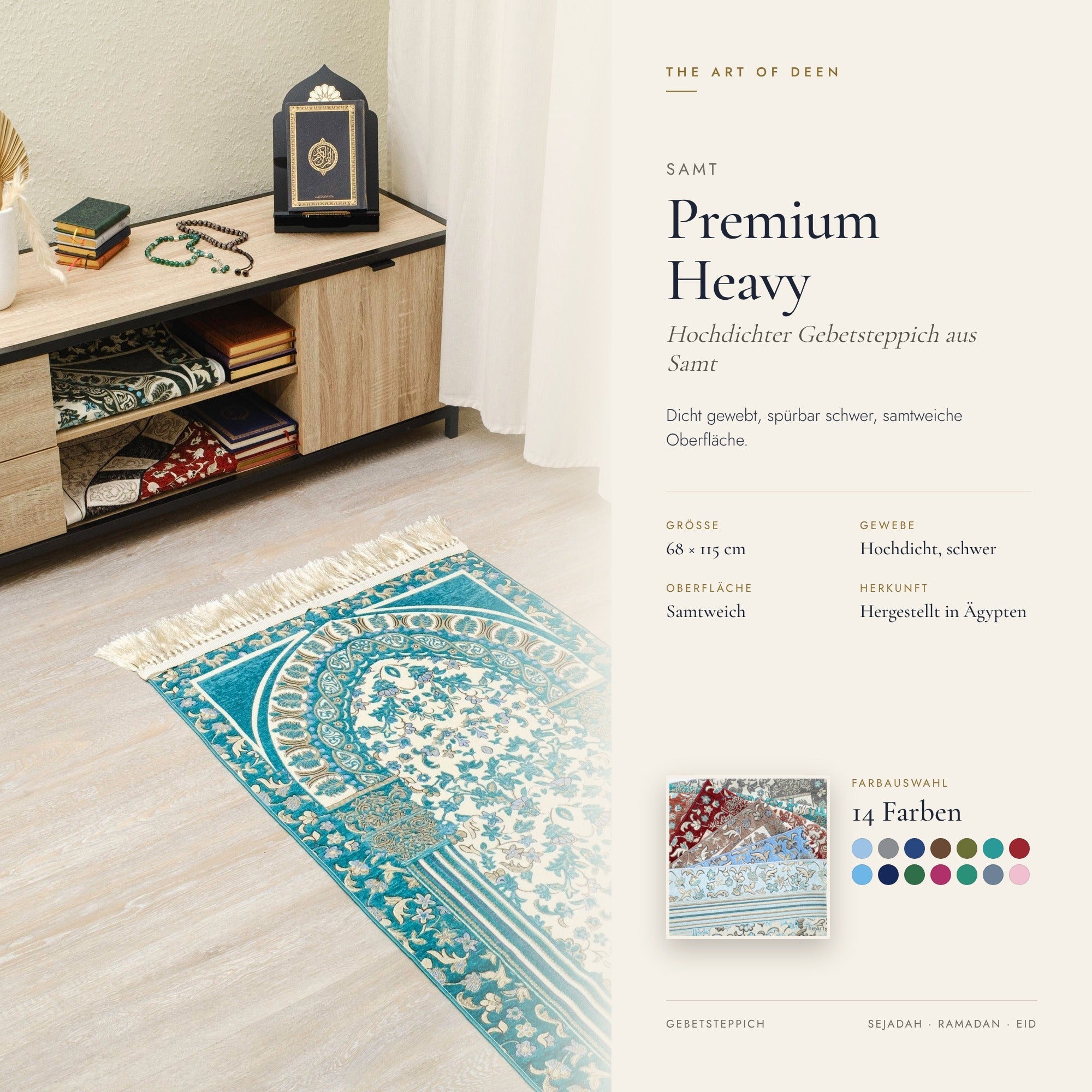 Al Rawdah Premium Heavy Prayer Mat | Luxus Floral Sejadah | Ultra-Soft Velvet Feel - The Art of Deen