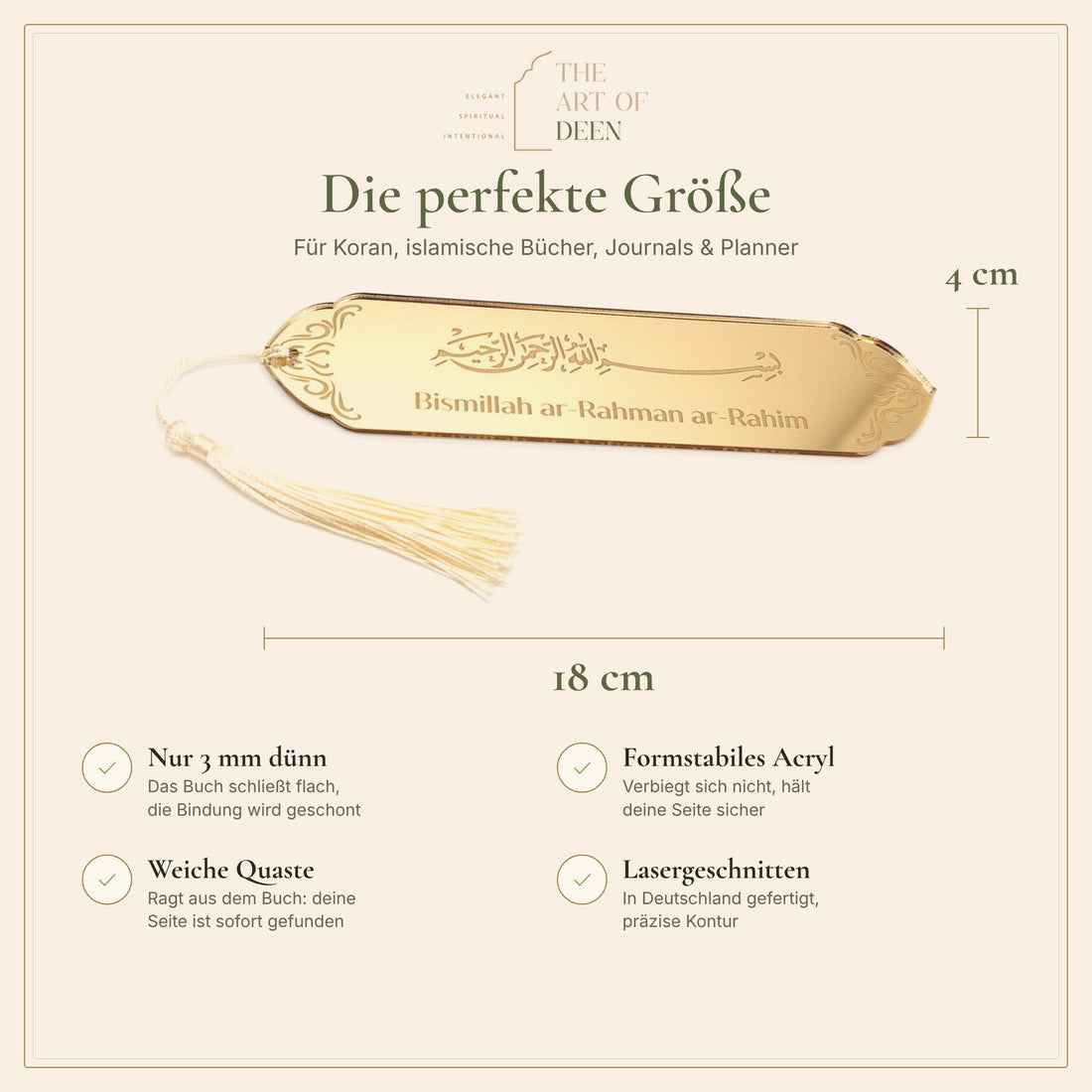 Bismillah Bookmark – 3 mm Gold Acrylic with Tassel, Islamic Gift - The Art of Deen