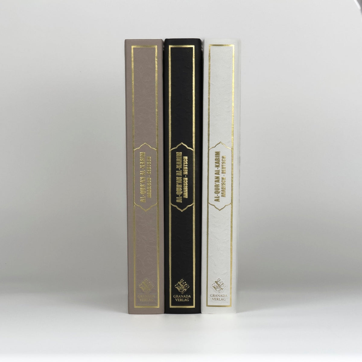 Dunkelbeige Quran Deutsch Arabisch – Extra Dicke Bubenheim Edition, QR - Code, Frank Bubenheim | Hardcover, Goldschnitt Prägung - The Art of Deen