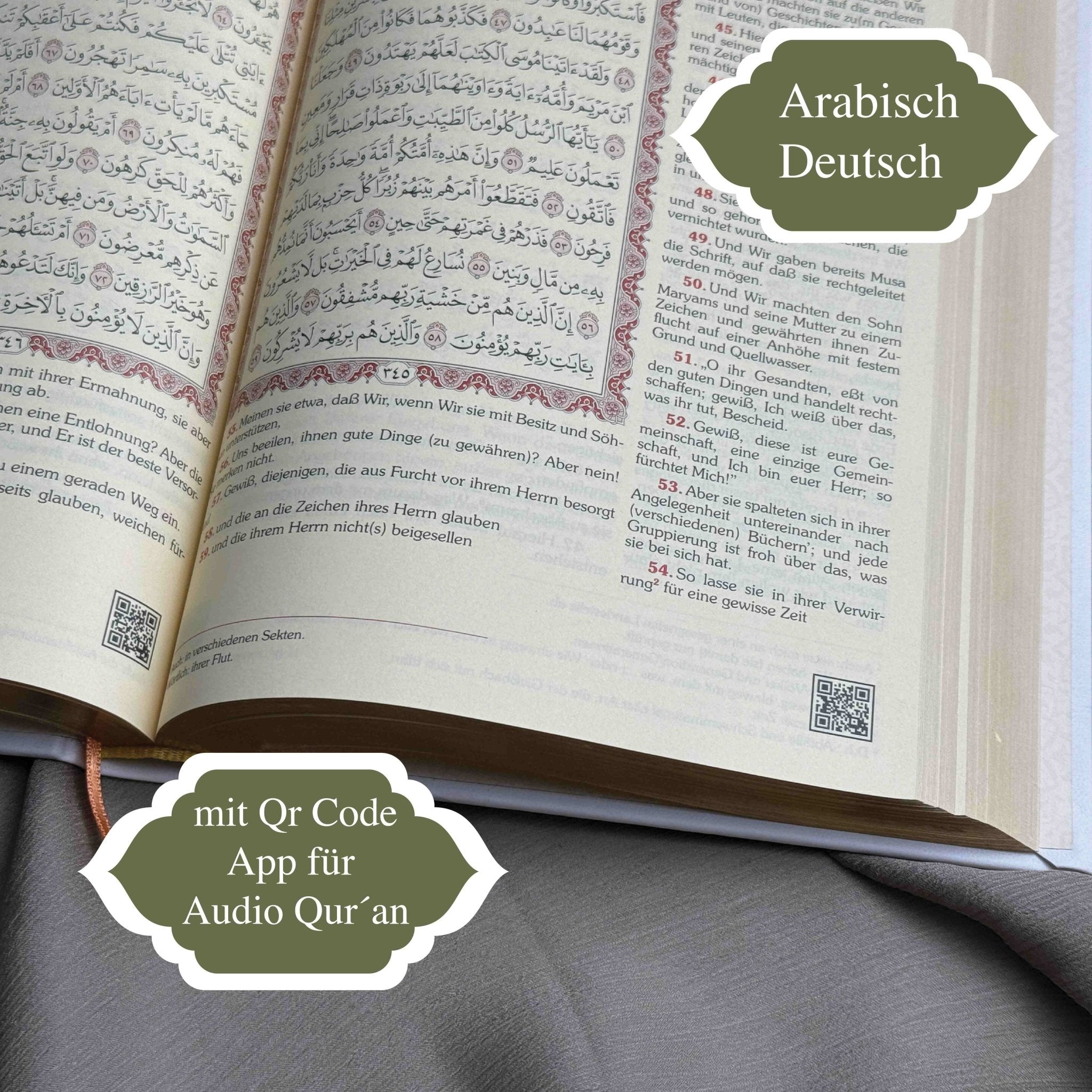 Dunkelbeige Quran Deutsch Arabisch – Extra Dicke Bubenheim Edition, QR - Code, Frank Bubenheim | Hardcover, Goldschnitt Prägung - The Art of Deen