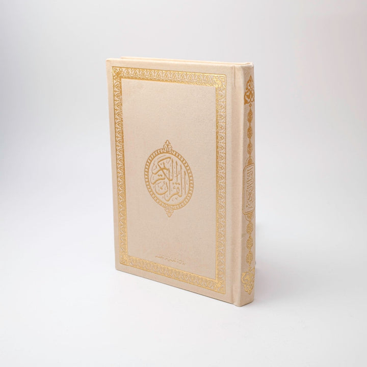 Elegant Velvet Qur’an with Gold Embroidery – Arabic Uthmani Script Edition (14×20 cm) - The Art of Deen