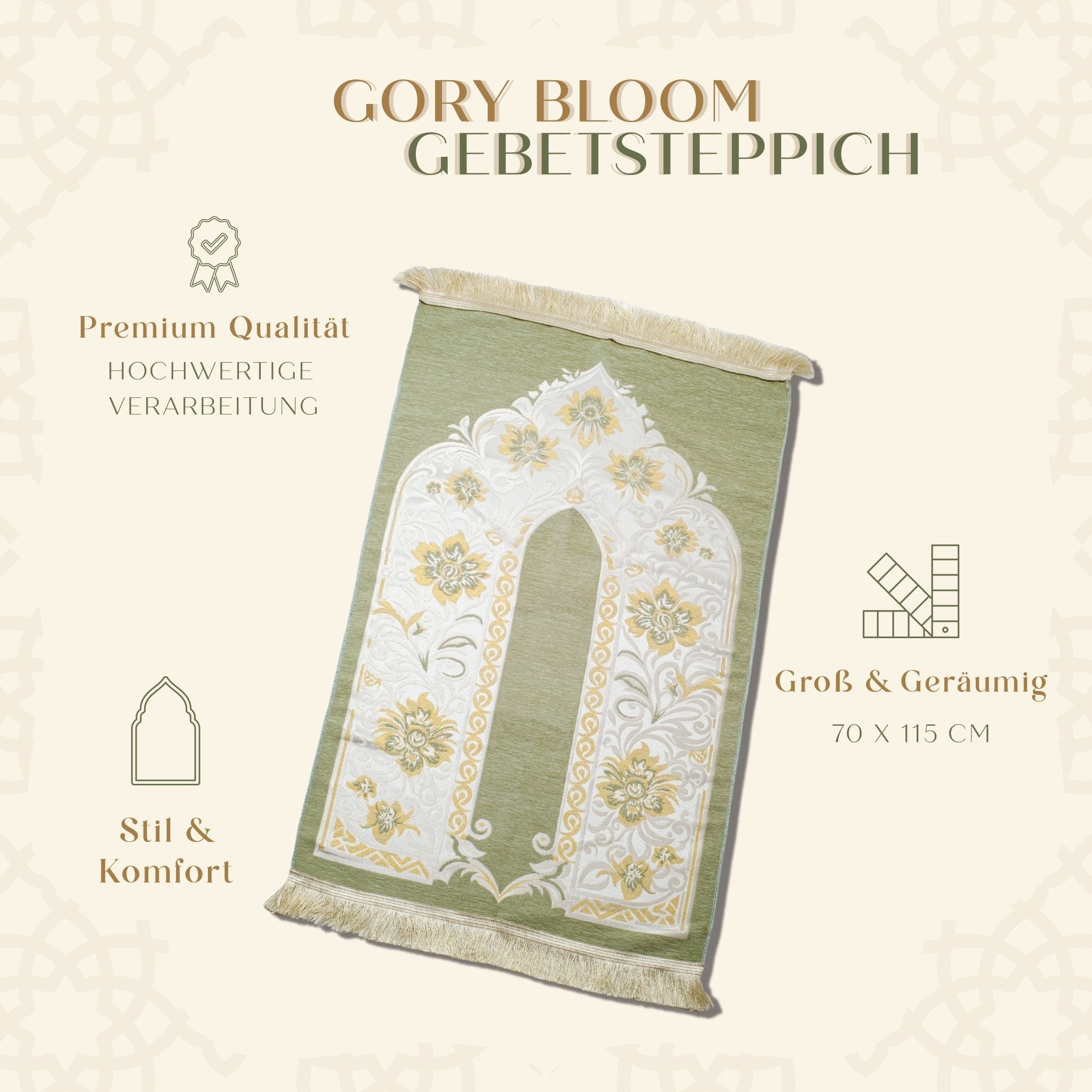 Gory Majestic Bloom Prayer Mat | Jacquard - Woven Soft Acrylic Blend | Elegant Floral Arch Design - The Art of Deen
