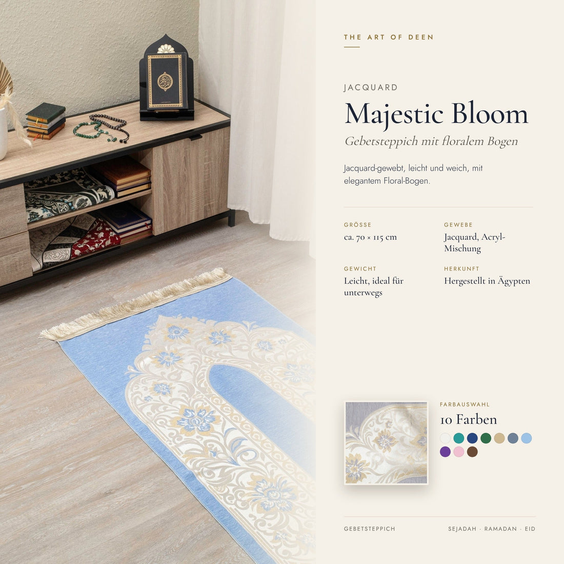 Gory Majestic Bloom Prayer Mat | Jacquard-Woven Soft Acrylic Blend | Elegant Floral Arch Design - The Art of Deen