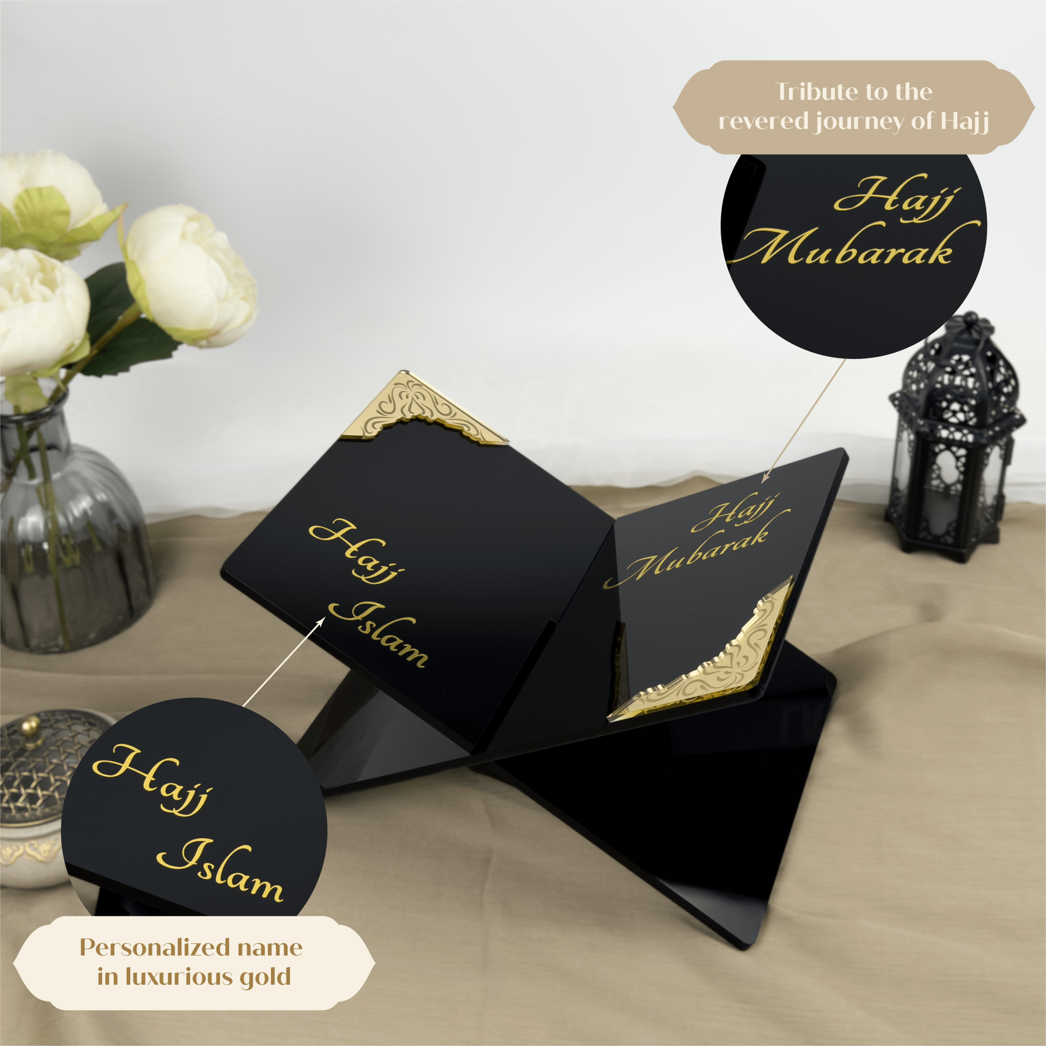 Hajj Mubarak Quran Holder Gift – Quran Holder Gift Personalized with Name Hajj Especial Edition, Hajj Mubarak Present - The Art of Deen