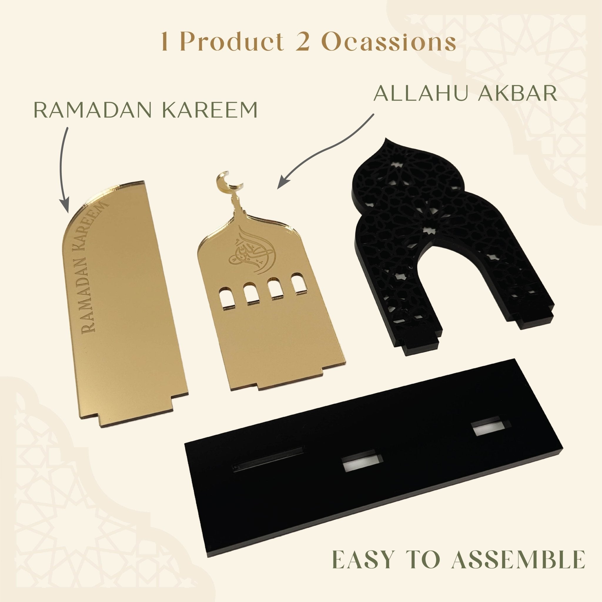 Islamic Decor 2 - in - 1 Ramadan Kareem & Allahu Akbar Gold Acrylic Sign - Mosque Decoration - The Art of Deen