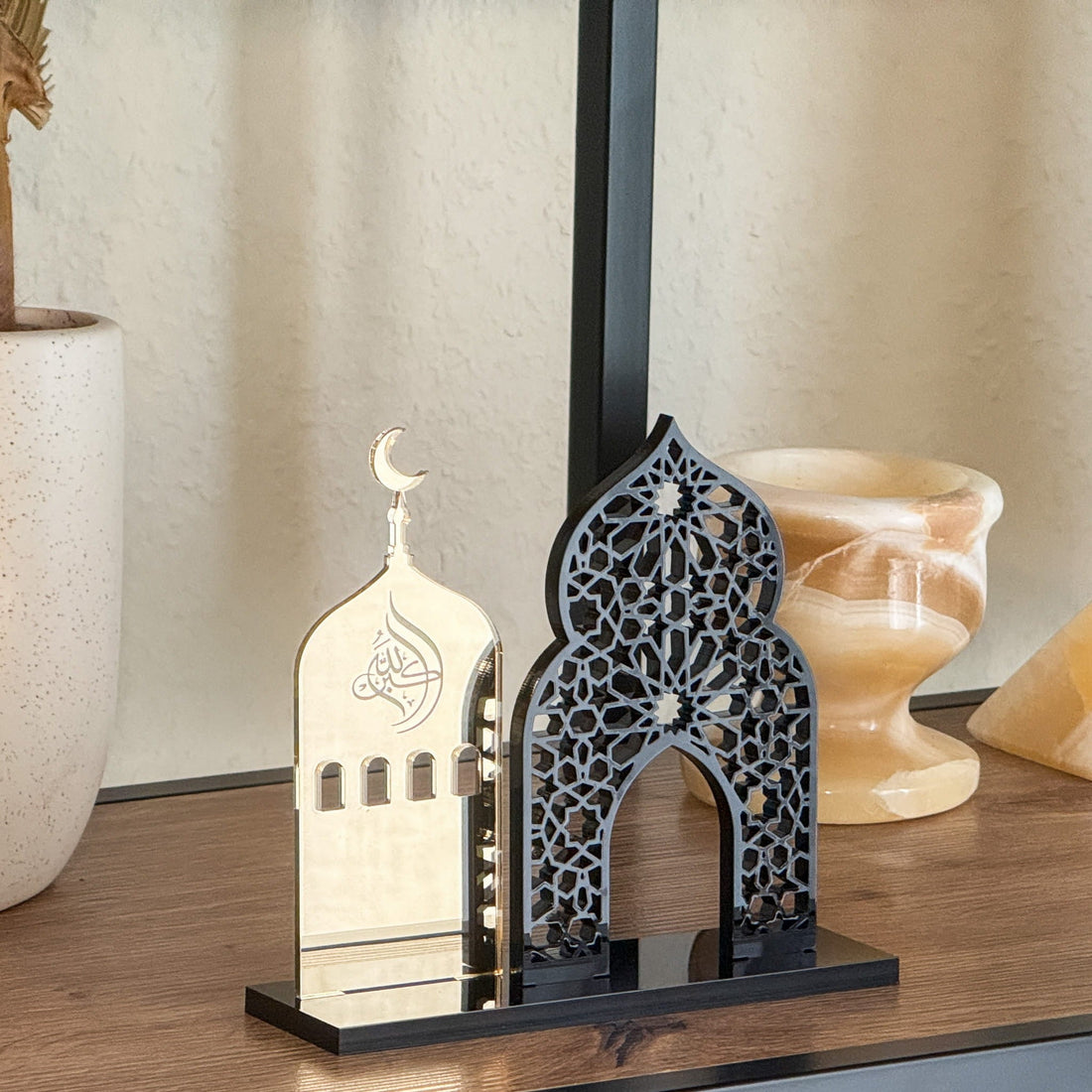 Islamic Decor 2 - in - 1 Ramadan Kareem & Allahu Akbar Gold Acrylic Sign - Mosque Decoration - The Art of Deen