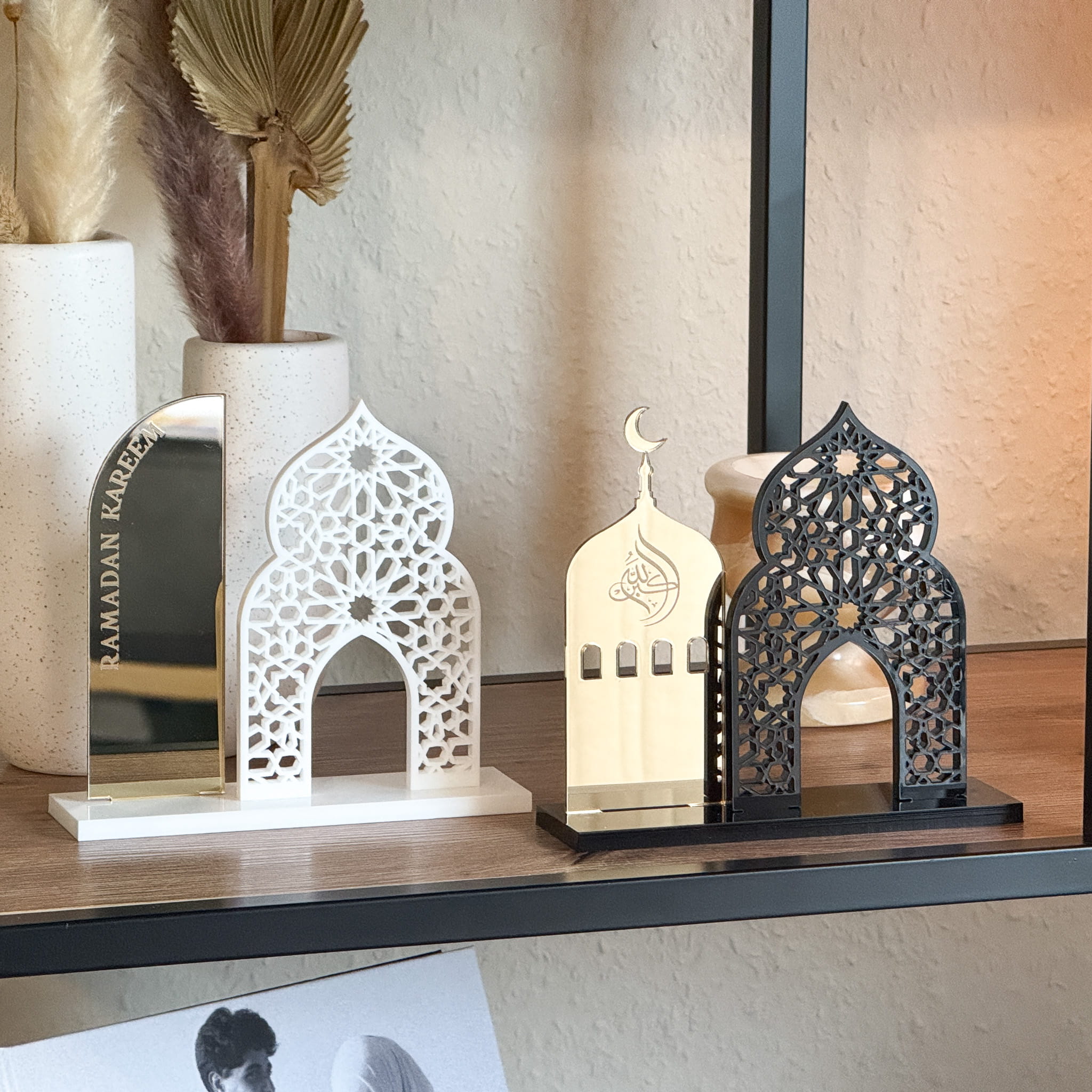 Islamic Decor 2 - in - 1 Ramadan Kareem & Allahu Akbar Gold Acrylic Sign - Mosque Decoration - The Art of Deen