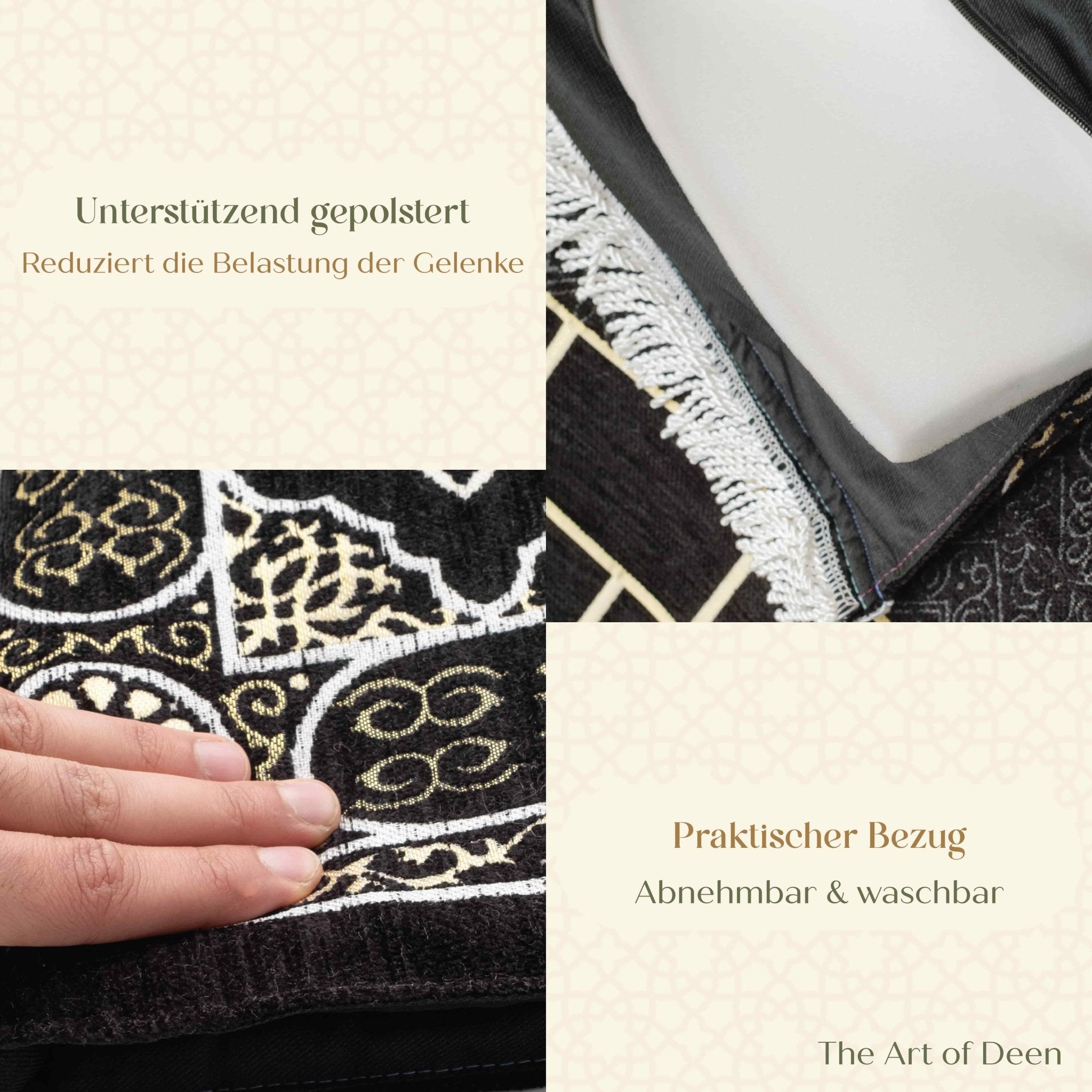 Kaaba Padded Prayer Mat — Luxus Velvet Sejadah | Extra Comfort for Seniors & Sensitive Knees | Removable Cushion - The Art of Deen