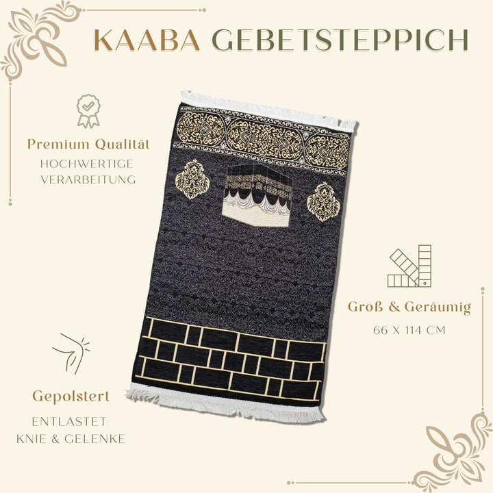 Kaaba Padded Prayer Mat — Luxus Velvet Sejadah | Extra Comfort for Seniors & Sensitive Knees | Removable Cushion - The Art of Deen