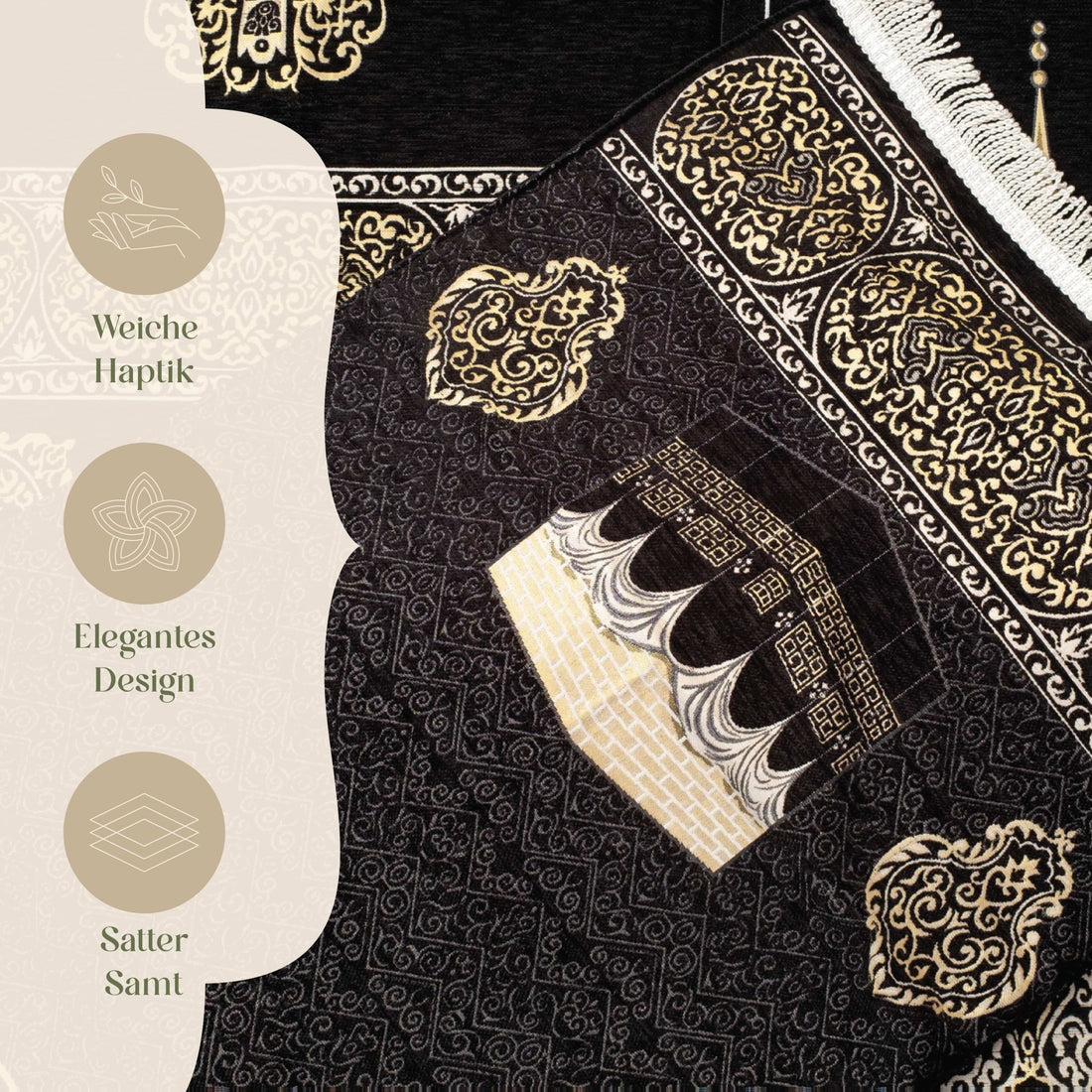 Kaaba Padded Prayer Mat — Luxus Velvet Sejadah | Extra Comfort for Seniors & Sensitive Knees | Removable Cushion - The Art of Deen