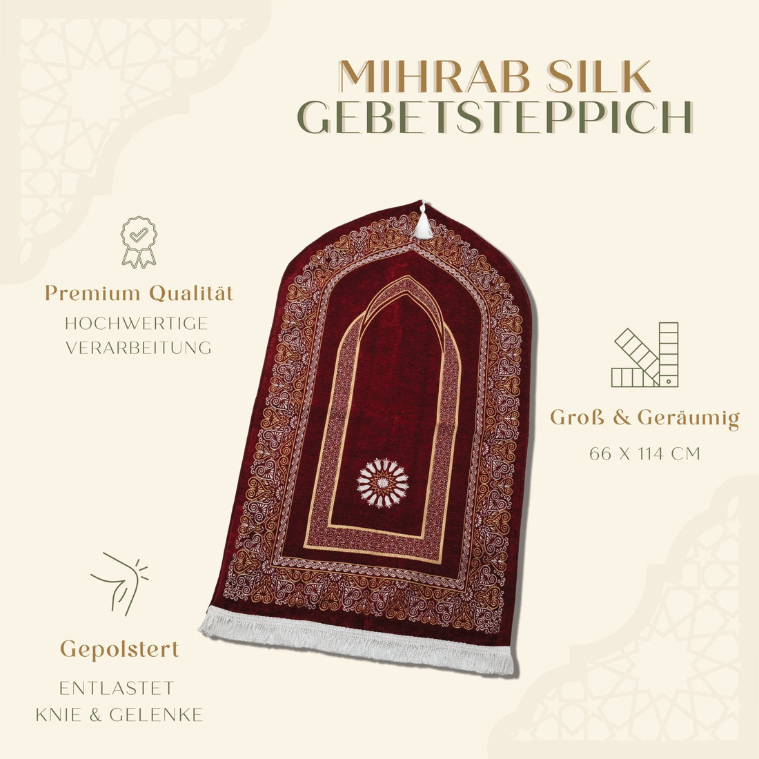 Mihrab Prayer Rug with Light Padding – Luxury Silk - Look Islamic Prayer Mat - The Art of Deen