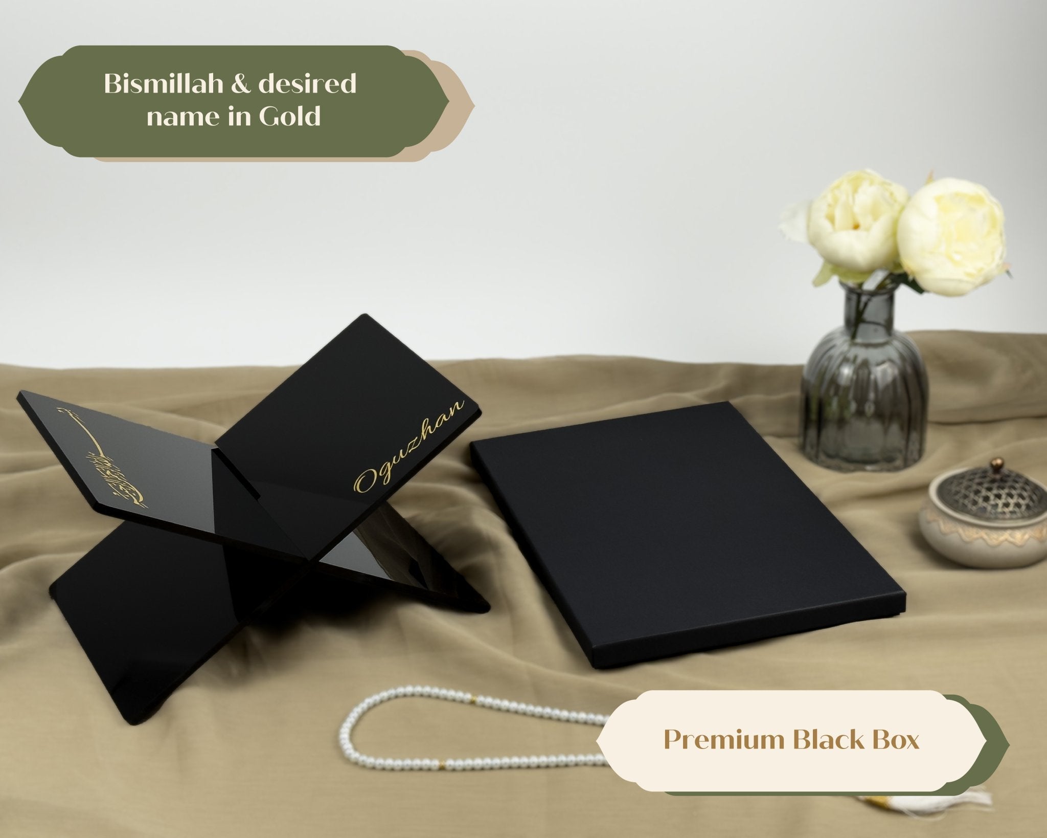 Personalized Black Quran Holder with Gift box, Islamic gift 2025 - The Art of Deen