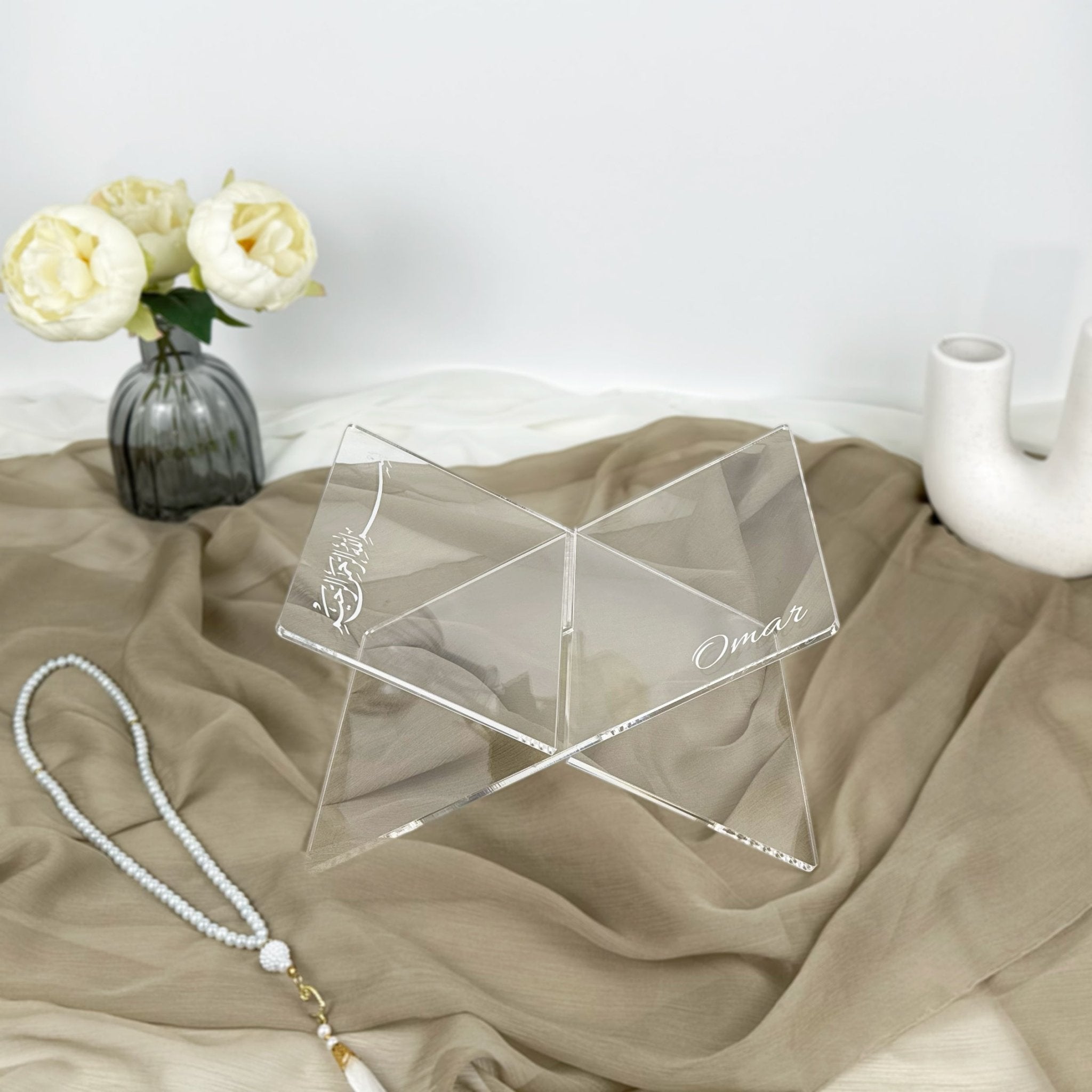 Personalized Transparent Quran Holder – A Thoughtful Gift for Any Islamic Event | Ramadan, Eid, Umrah, Hajj, Muslim Wedding Gift - The Art of Deen