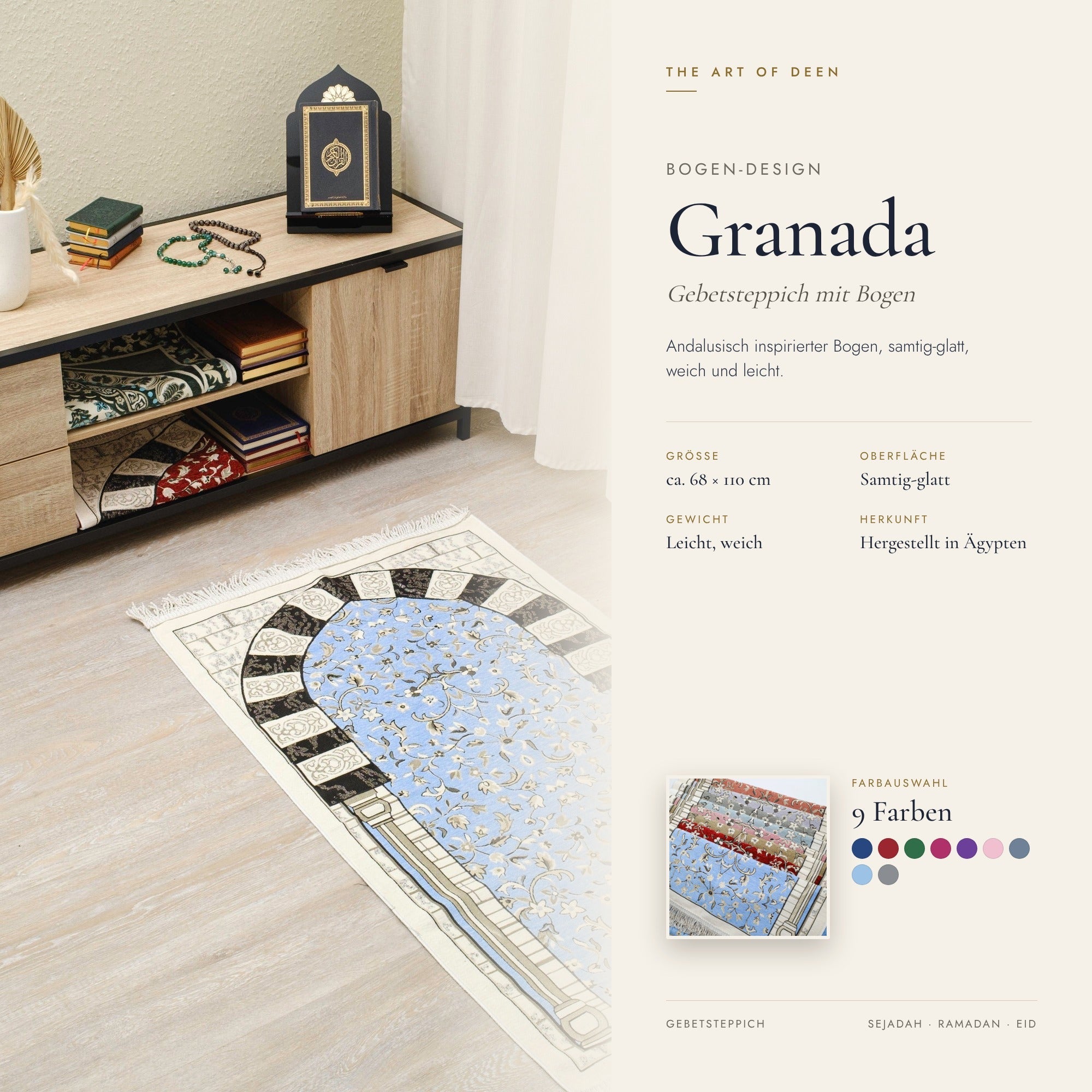 Rauda Granada Arch Prayer Mat | Soft, Lightweight Floral Arch Design | Multiple Colours Available - The Art of Deen
