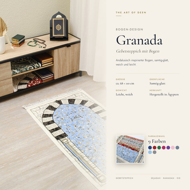 Rauda Granada Arch Prayer Mat | Soft, Lightweight Floral Arch Design | Multiple Colours Available - The Art of Deen