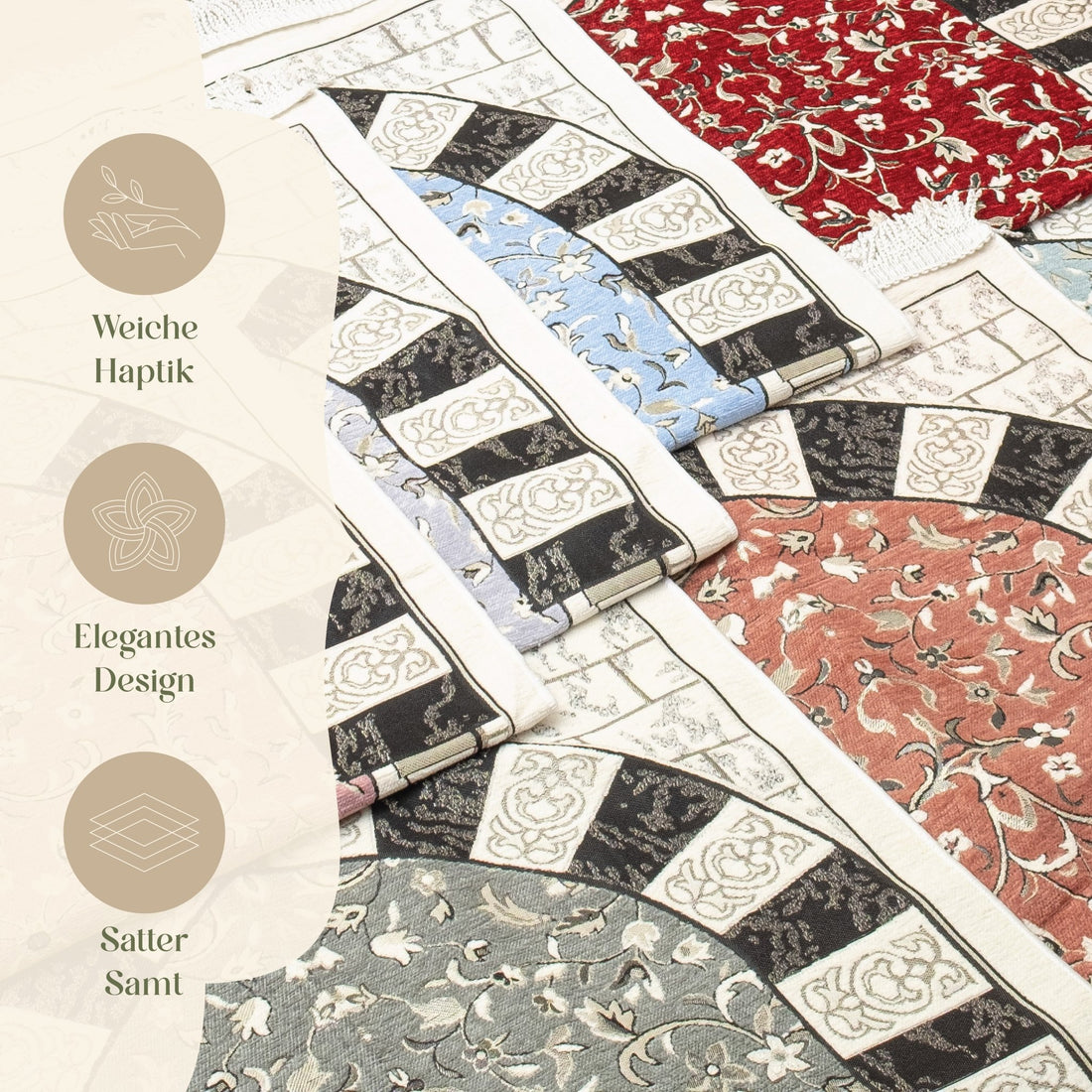 Rauda Granada Arch Prayer Mat | Soft, Lightweight Floral Arch Design | Multiple Colours Available - The Art of Deen