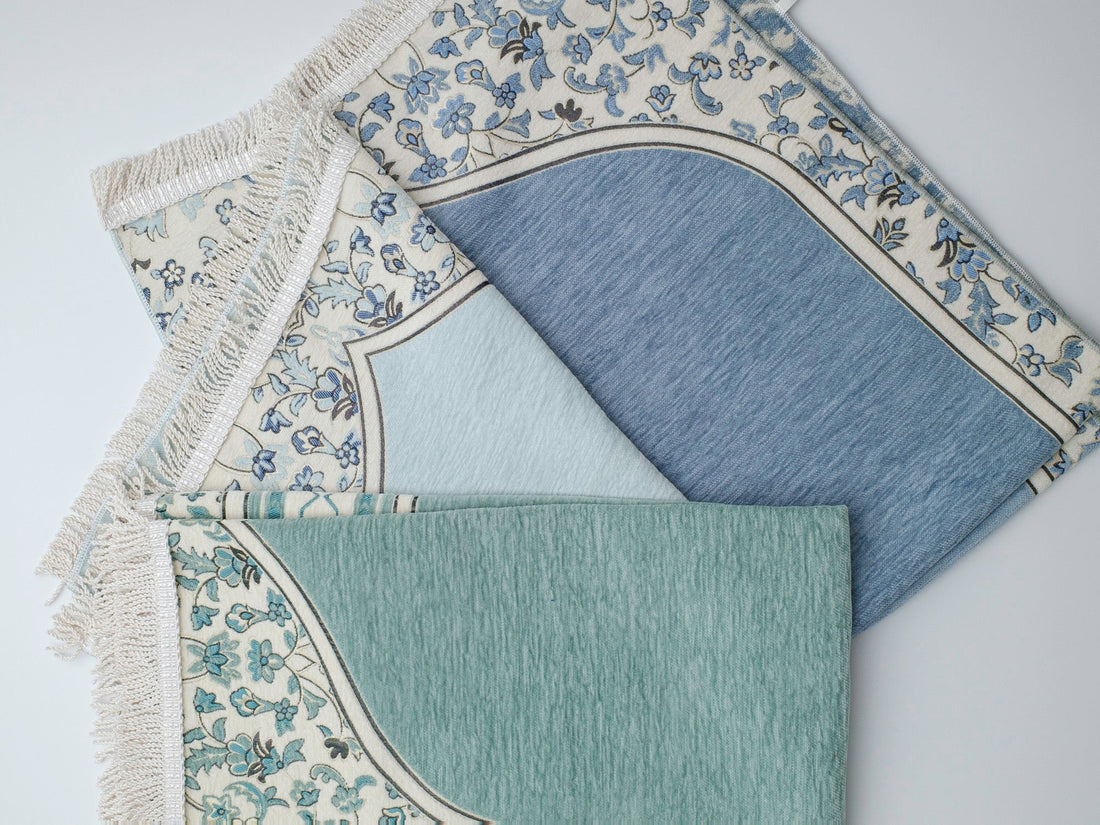 Rauda Medina Bloom Prayer Mat | Soft, Minimal Floral Border Design | Lightweight and Elegant - The Art of Deen