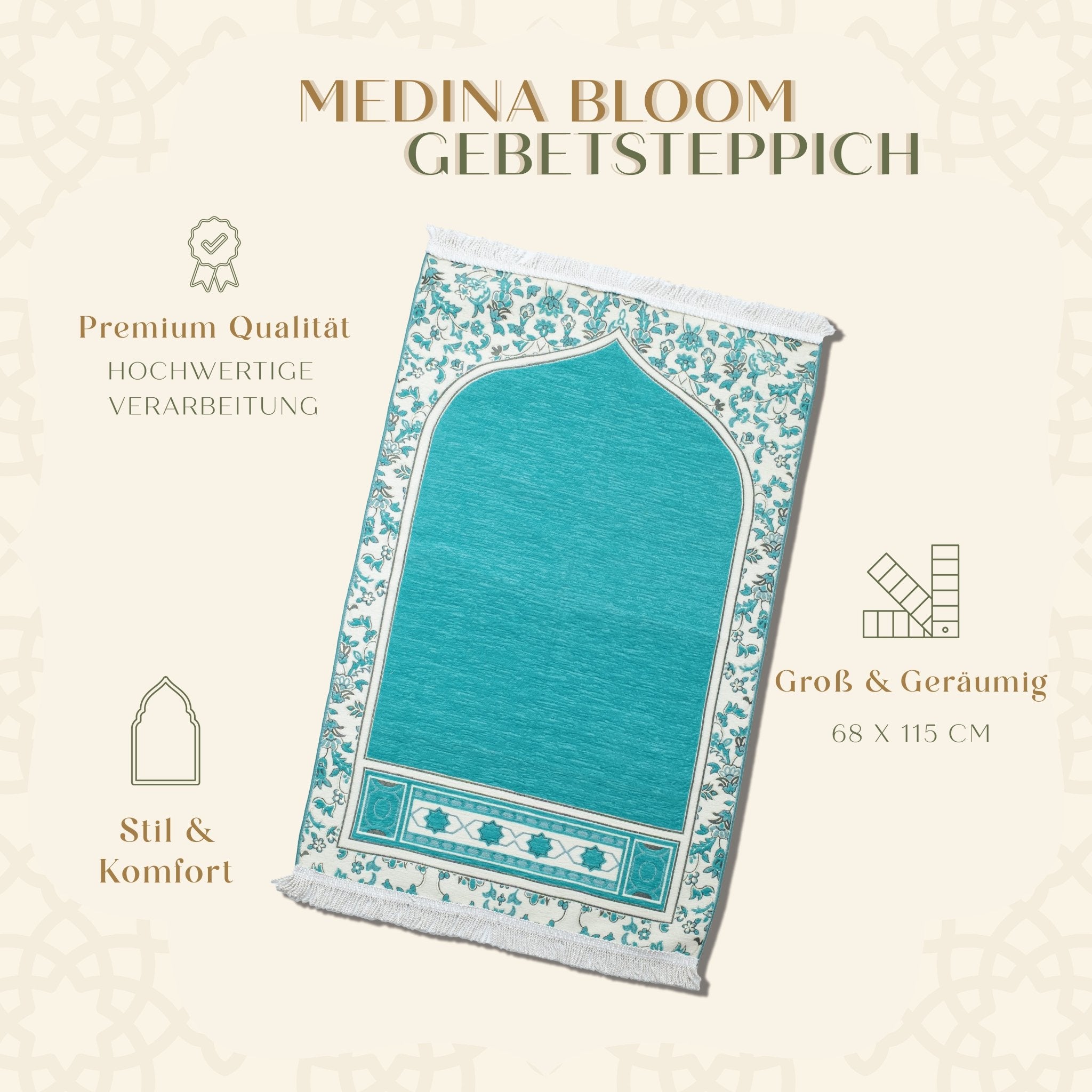 Rauda Medina Bloom Prayer Mat | Soft, Minimal Floral Border Design | Lightweight and Elegant - The Art of Deen