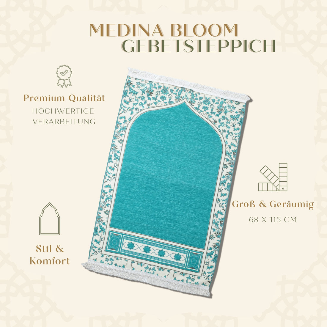 Rauda Medina Bloom Prayer Mat | Soft, Minimal Floral Border Design | Lightweight and Elegant - The Art of Deen