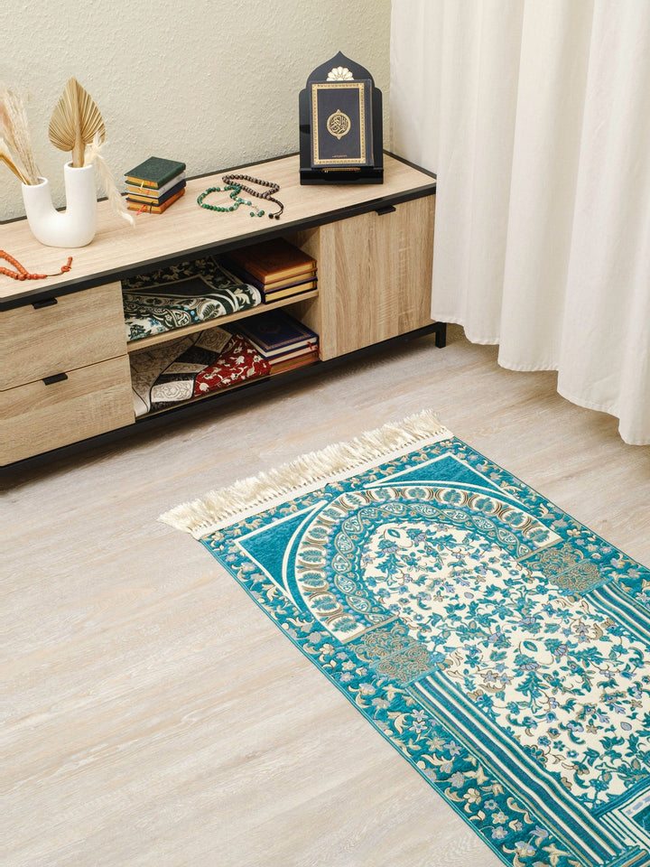 Rauda Premium Heavy Prayer Mat | High - Density Floral Sejadah | Ultra - Soft Velvet Feel - The Art of Deen